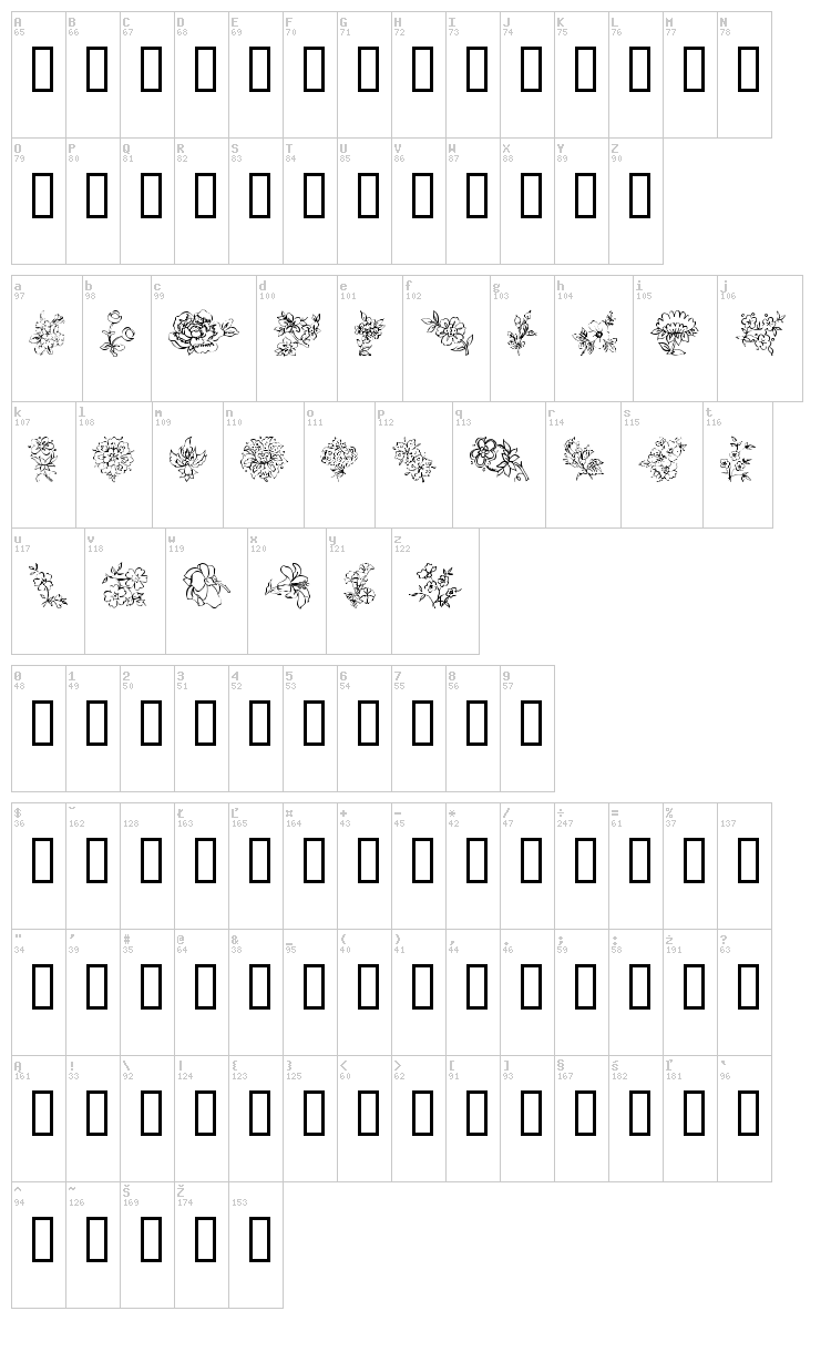 Traditional Floral Design font map